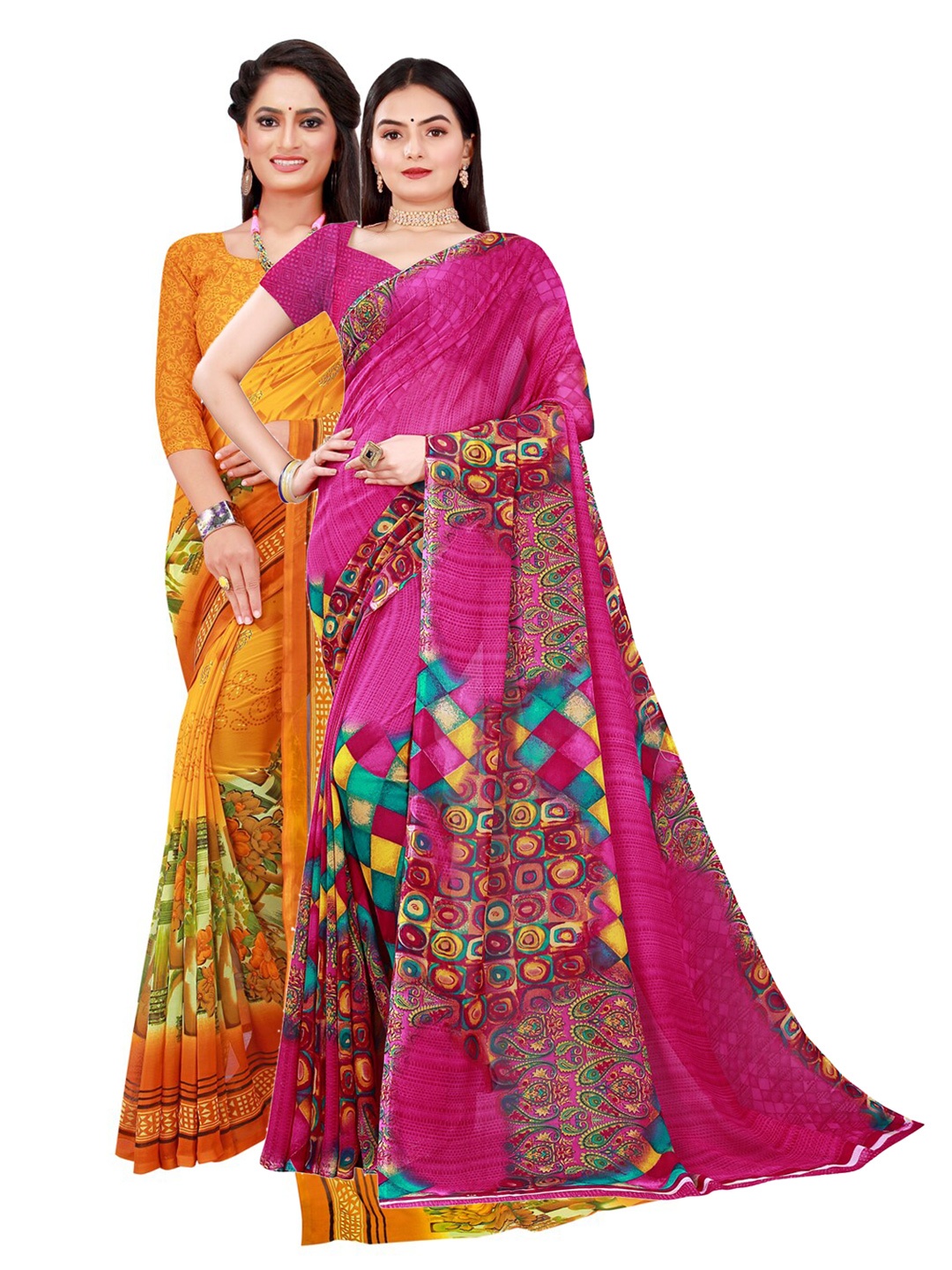 

KALINI Magenta & Yellow Pure Georgette Saree