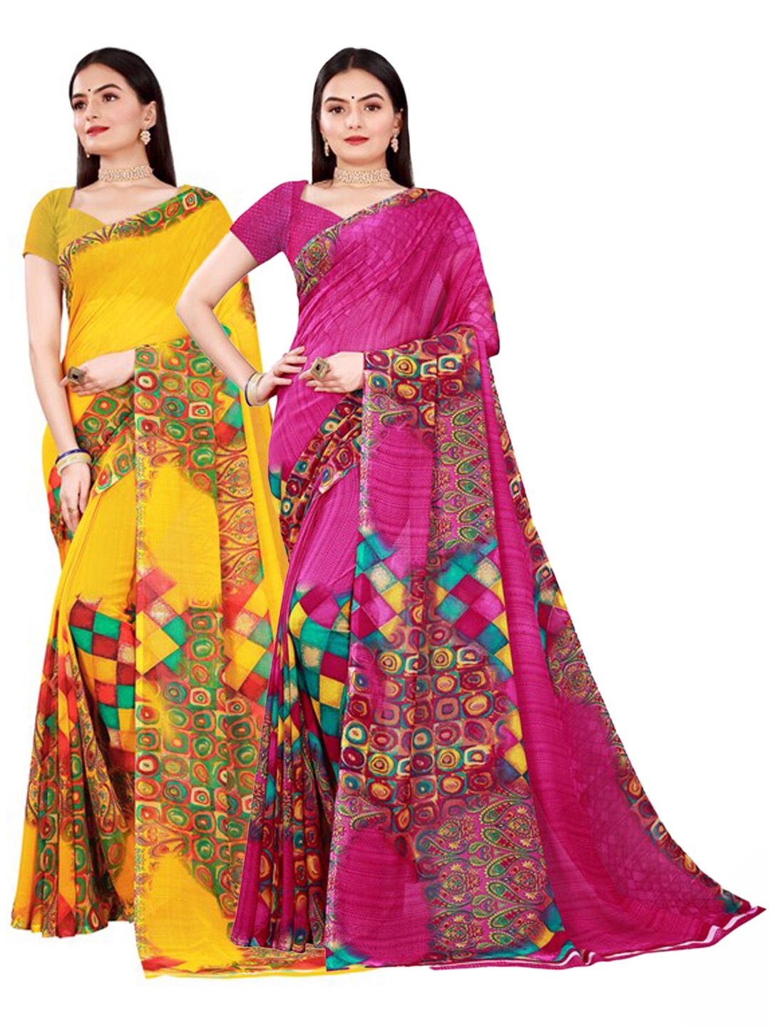 

KALINI Magenta & Yellow Pure Georgette Saree