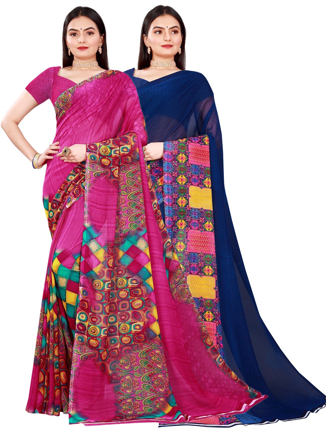 

KALINI Magenta & Navy Blue Pure Georgette Saree