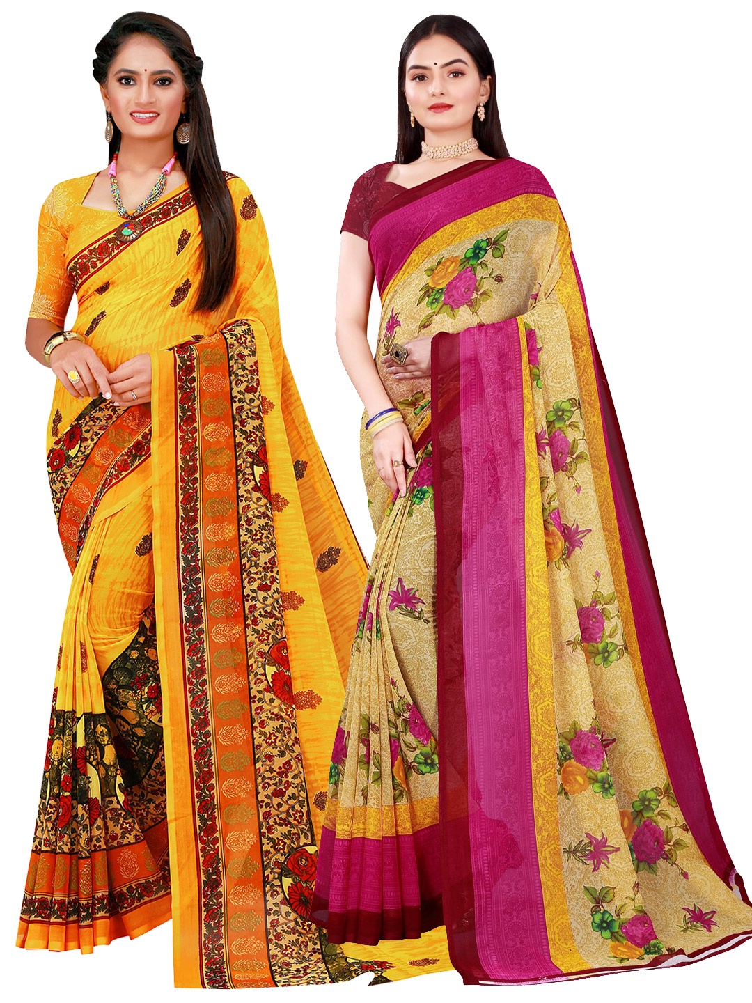 

KALINI Beige & Pink Pure Georgette Saree