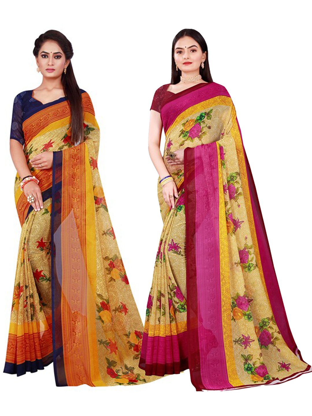 

KALINI Beige & Blue Pure Georgette Saree
