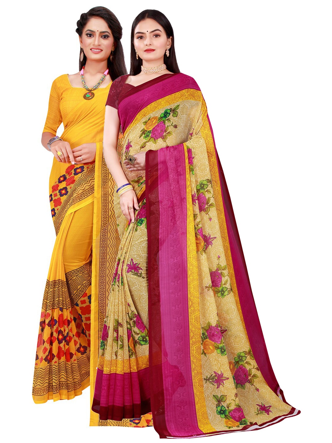 

KALINI Yellow & Beige Pure Georgette Saree