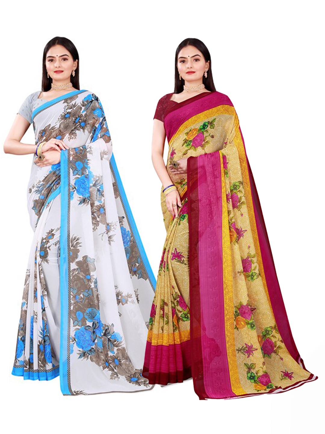 

KALINI Beige & White Pure Georgette Saree