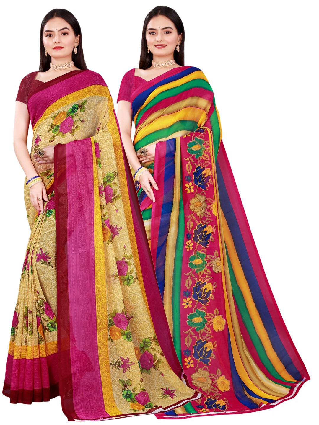 

KALINI Beige & Green Pure Georgette Saree