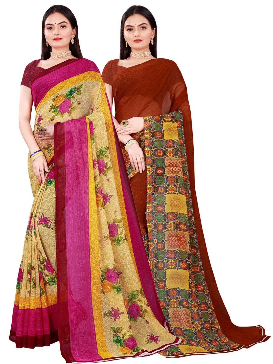 

KALINI Beige & Brown Pure Georgette Saree