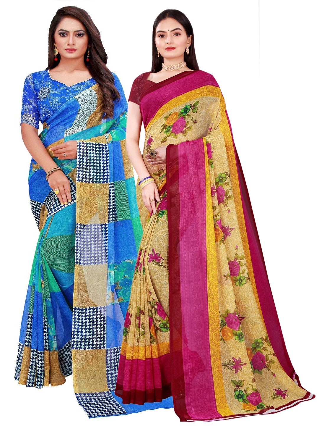 

KALINI Blue & Beige Pure Georgette Saree