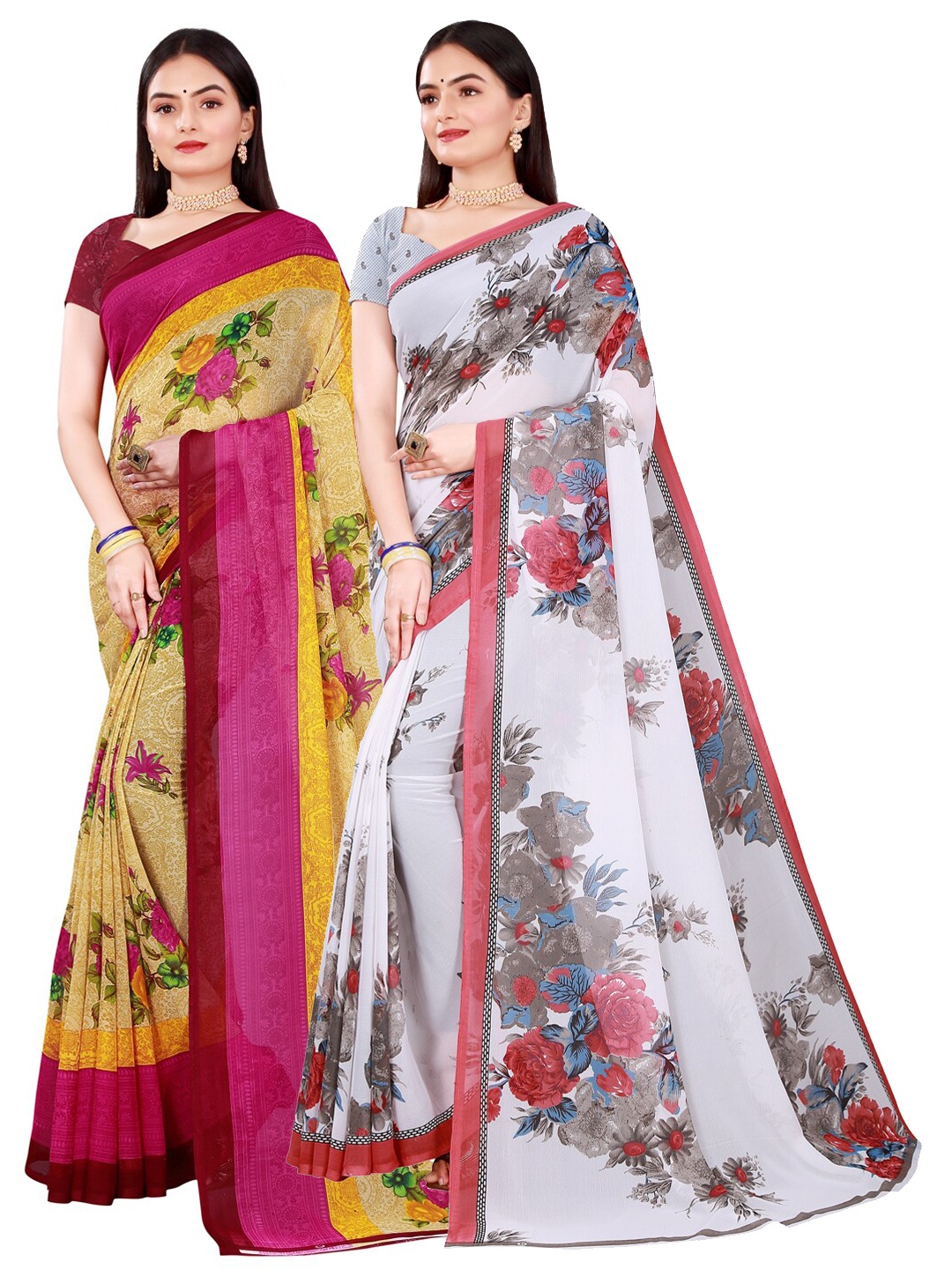 

KALINI Beige & White Pure Georgette Saree