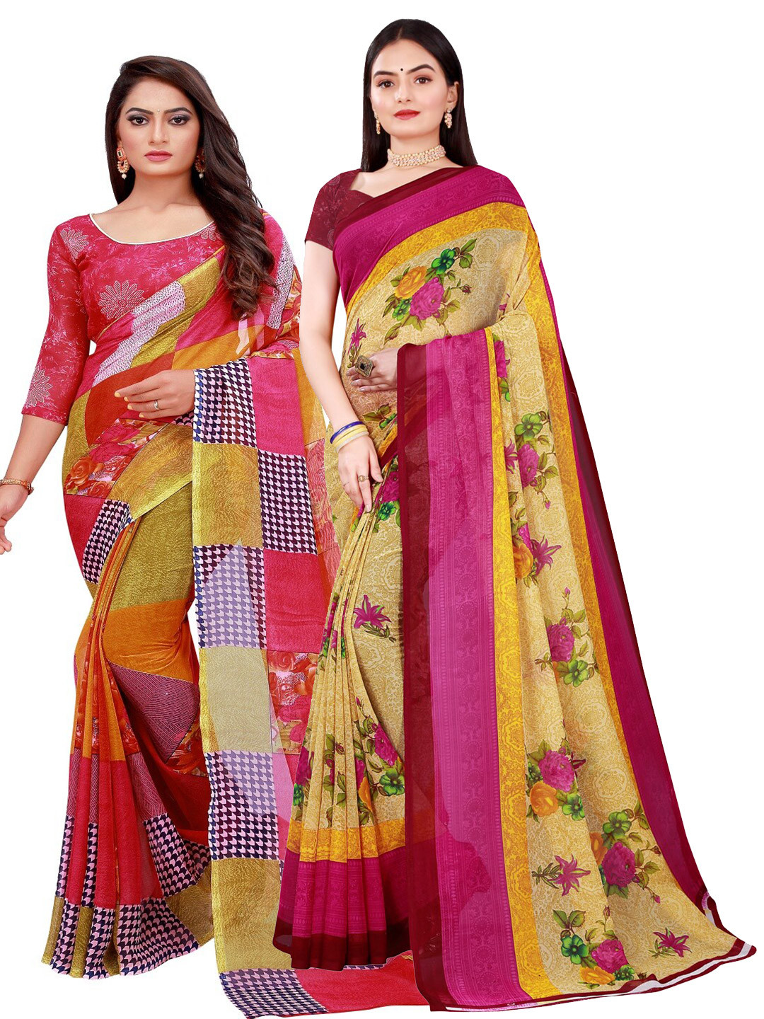 

KALINI Red & Beige Pure Georgette Saree