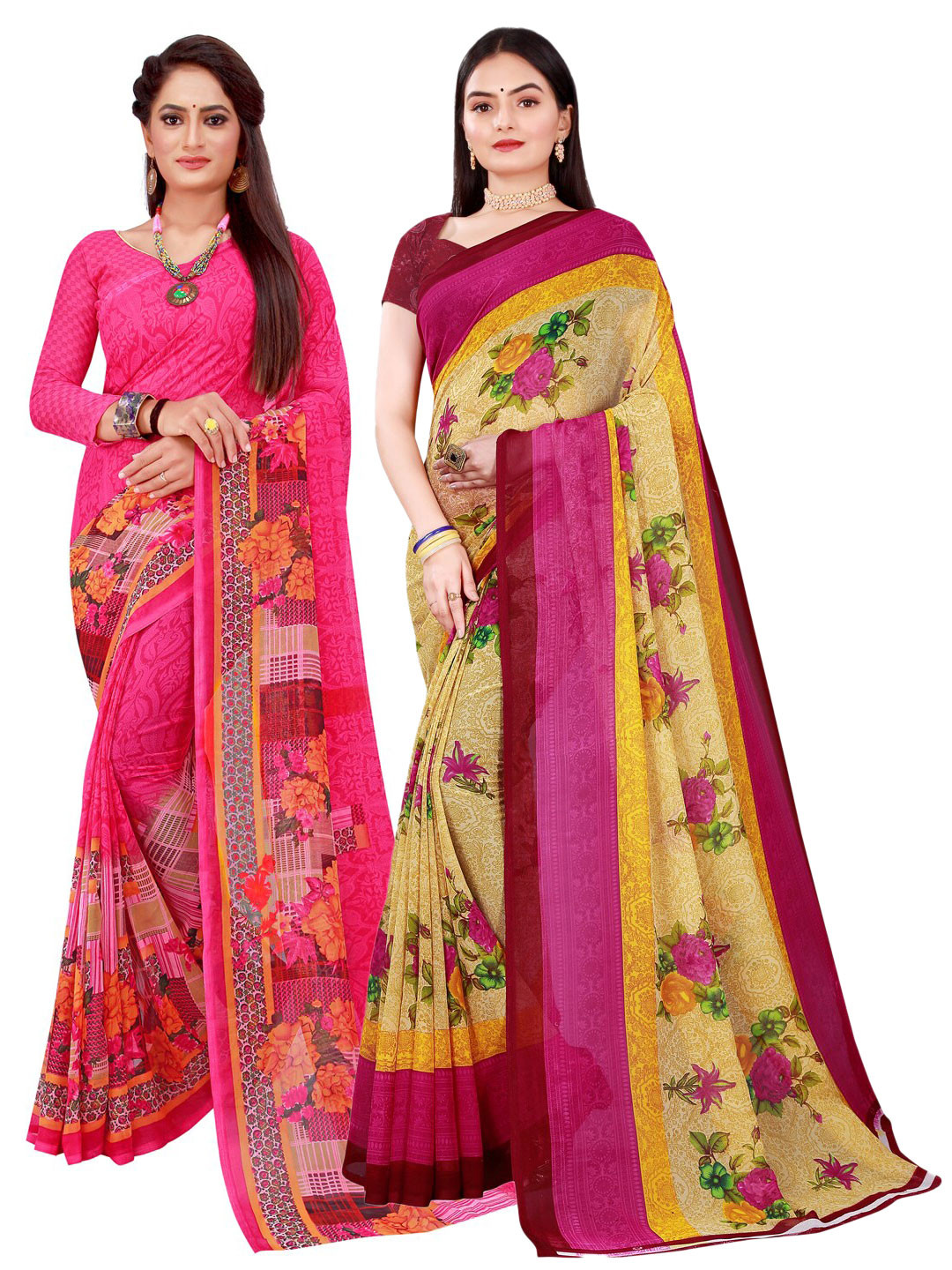

KALINI Pink & Beige Pure Georgette Saree