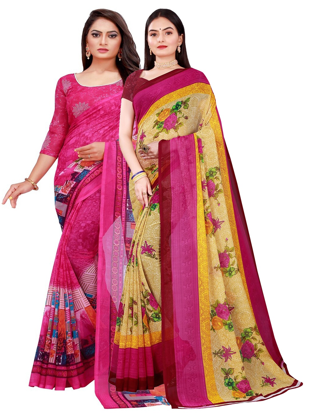 

KALINI Magenta & Beige Pure Georgette Saree