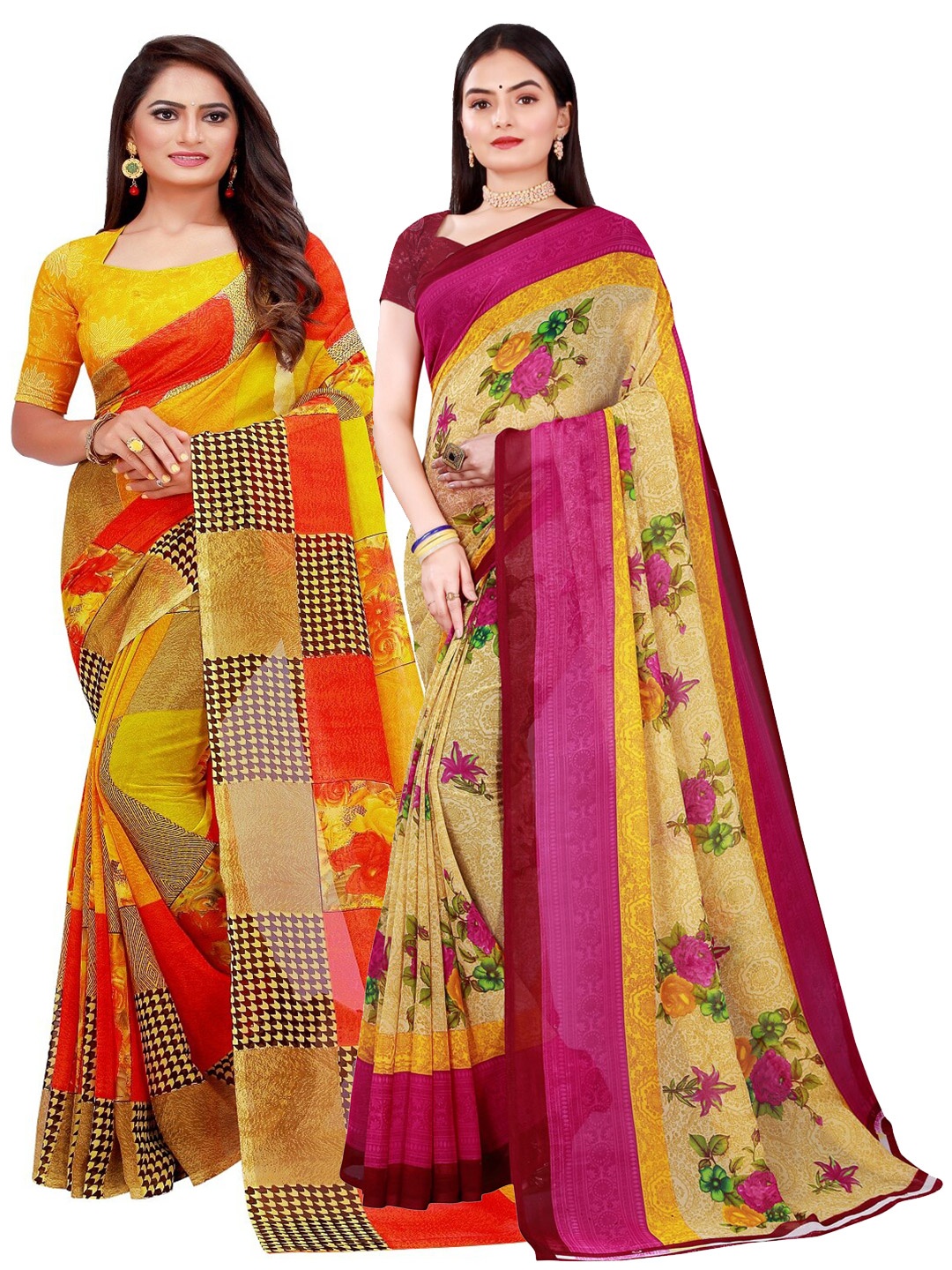 

KALINI Beige & Yellow Pure Georgette Saree