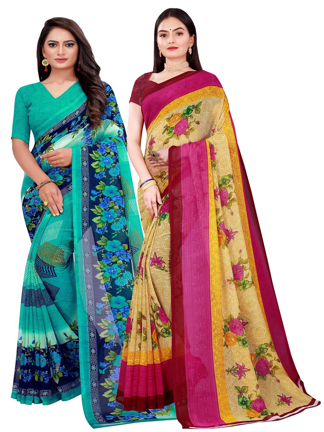 

KALINI Green & Beige Pure Georgette Saree