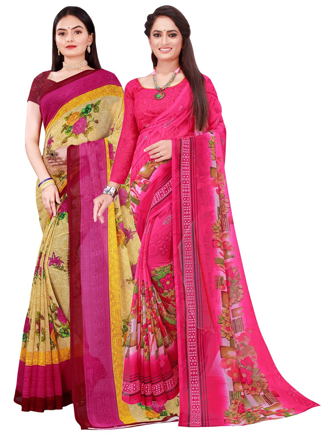 

KALINI Beige & Pink Pure Georgette Saree