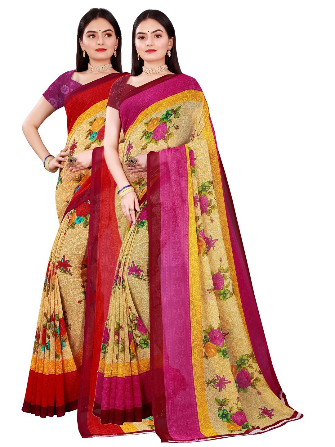 

KALINI Beige & Pink Pure Georgette Saree