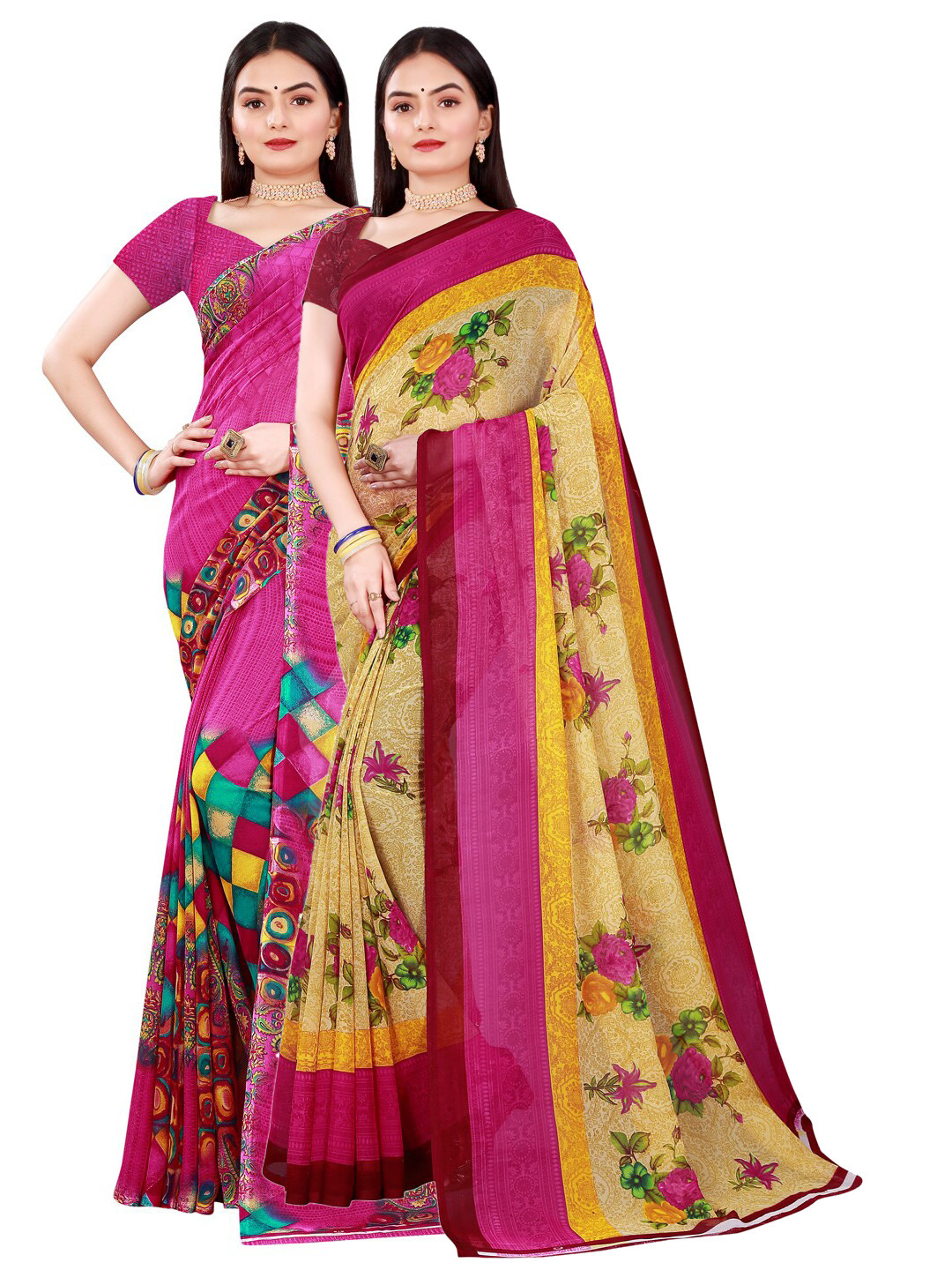 

KALINI Magenta & Beige Pure Georgette Saree