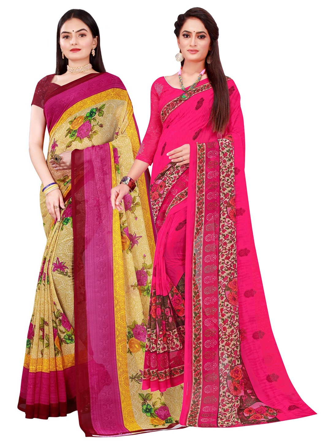 

KALINI Beige & Magenta Pure Georgette Saree