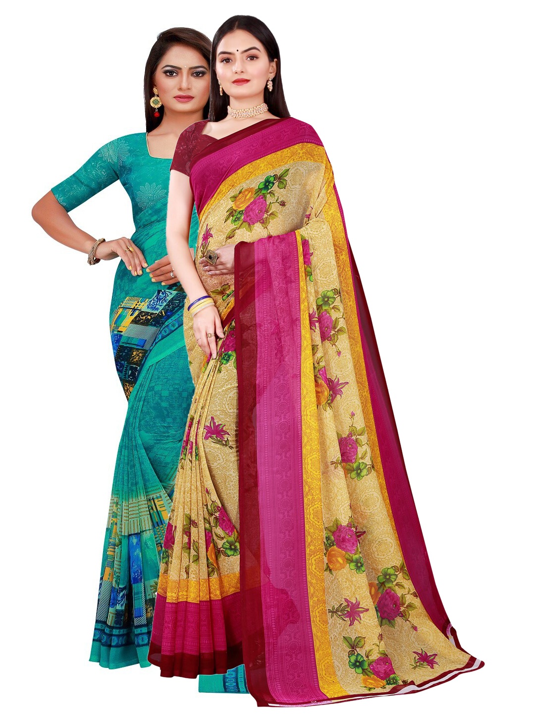 

KALINI Green & Beige Pure Georgette Saree