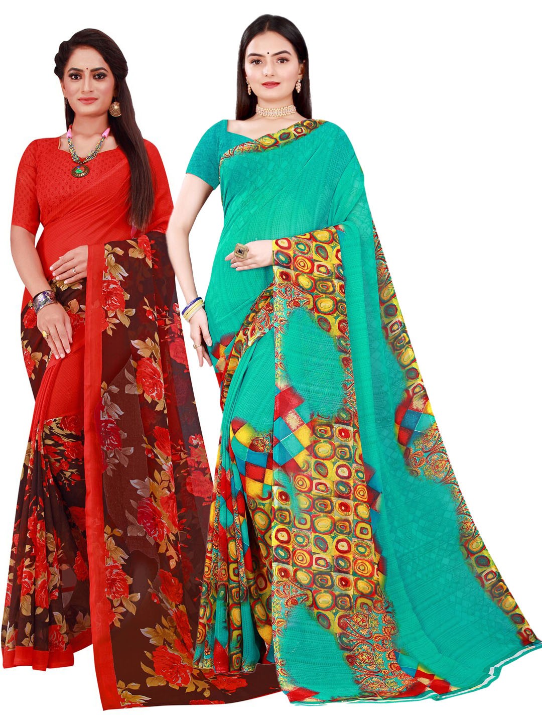 

Florence Green & Red Pure Georgette Saree