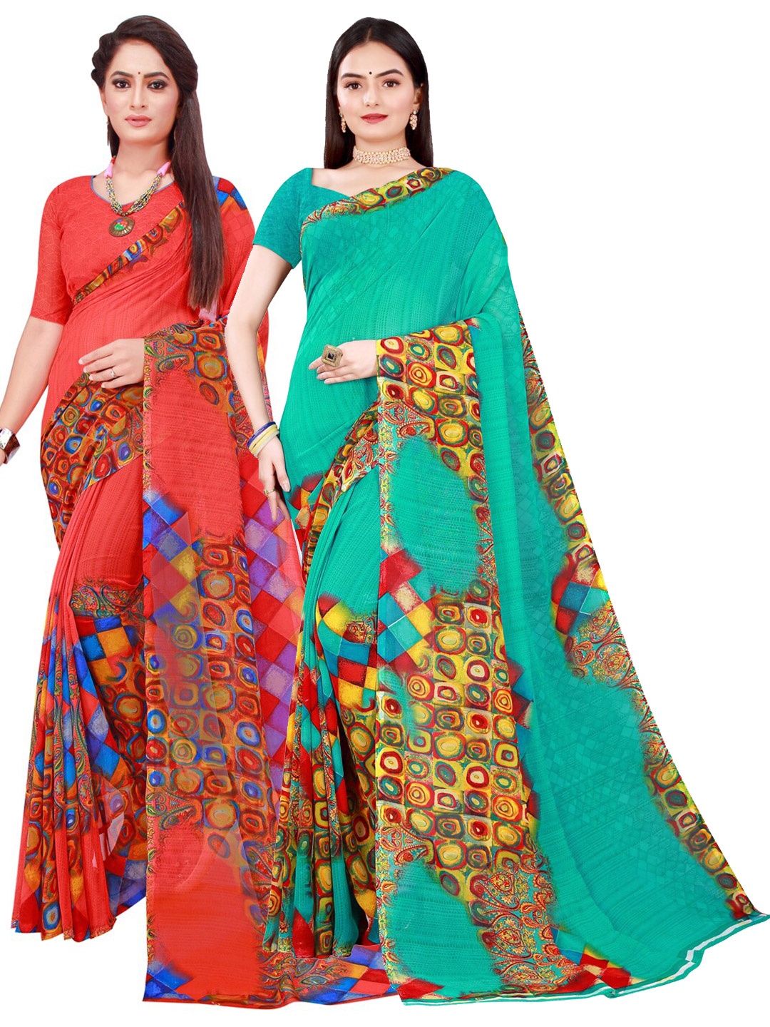 

Florence Green & Red Pure Georgette Saree