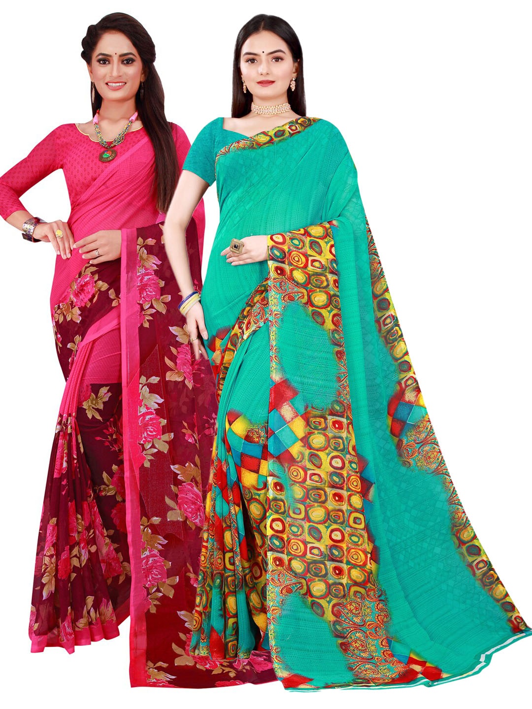 

Florence Green & Magenta Pure Georgette Saree