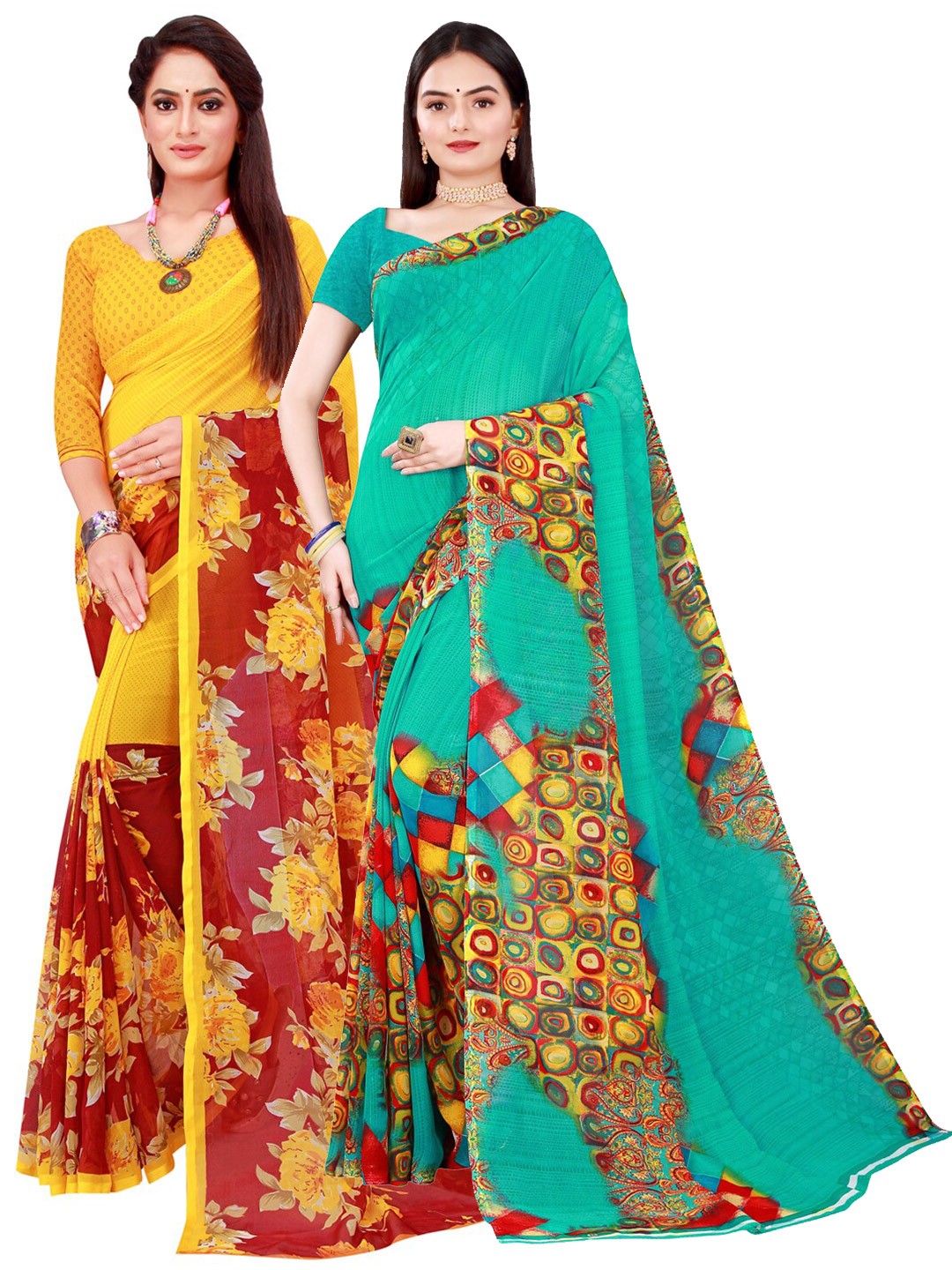 

Florence Green & Maroon Pure Georgette Saree