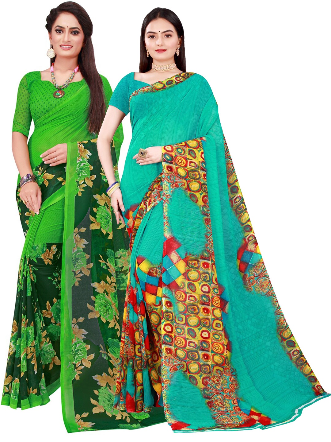 

Florence Green & Red Pure Georgette Saree