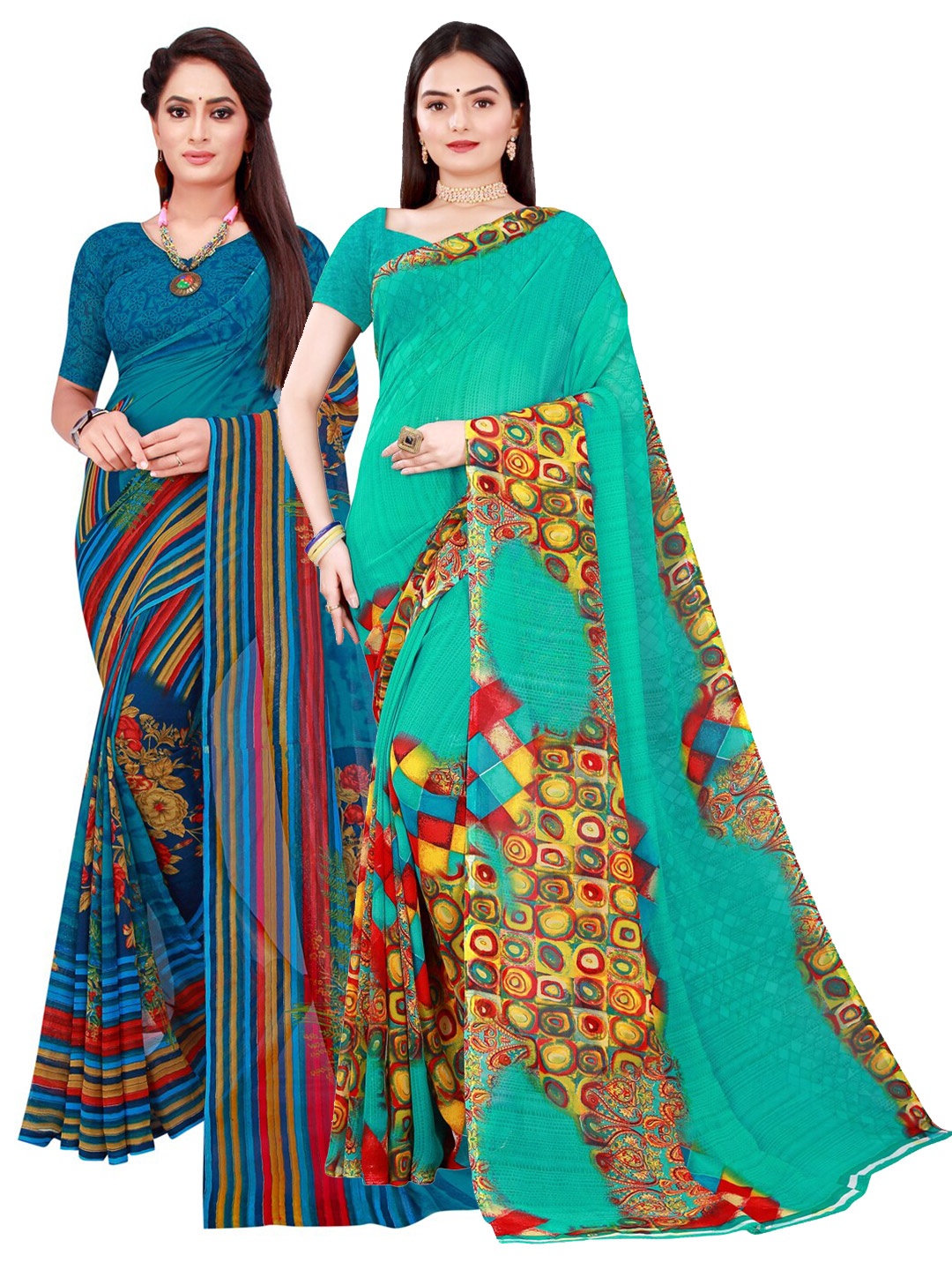 

Florence Green & Blue Pure Georgette Saree