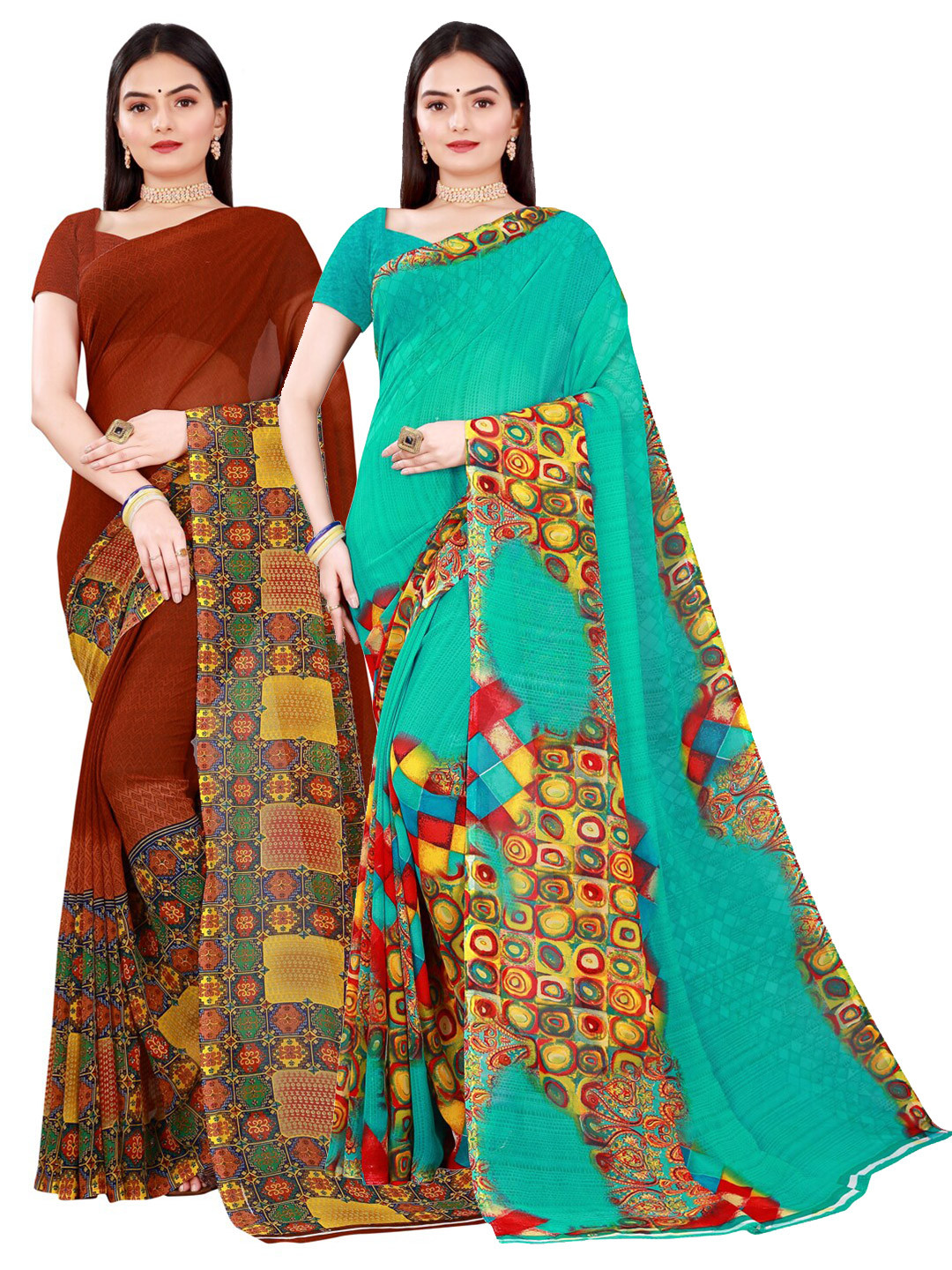 

Florence Green & Maroon Pure Georgette Saree