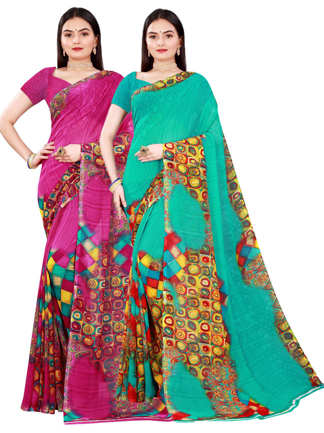 

Florence Green & Magenta Pure Georgette Saree