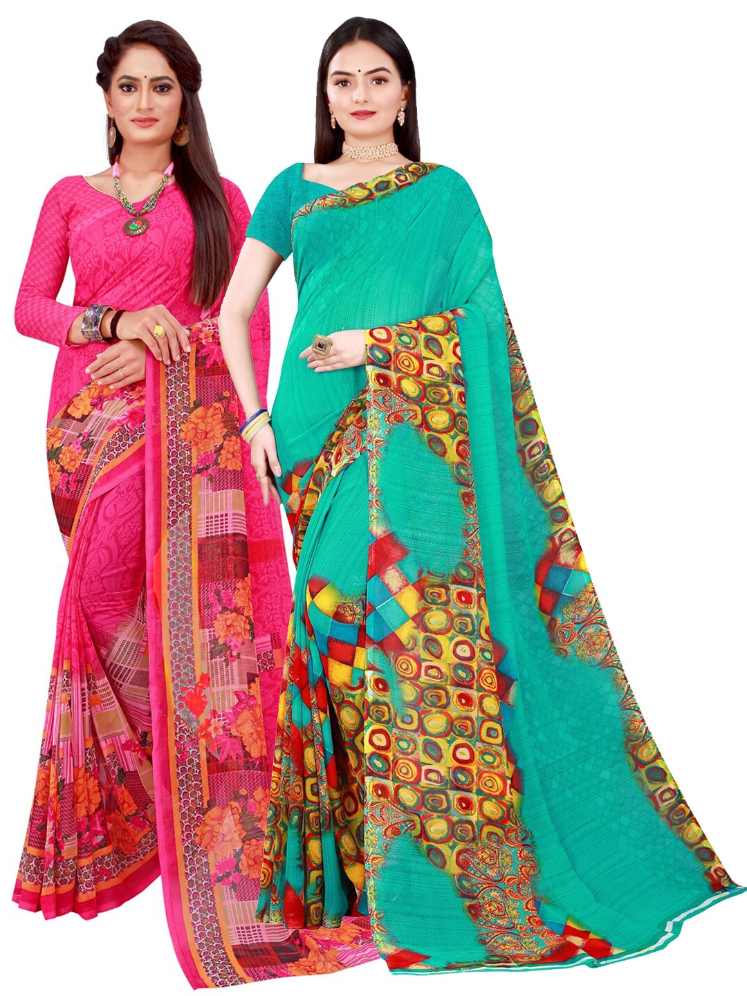 

Florence Green & Magenta Pure Georgette Saree