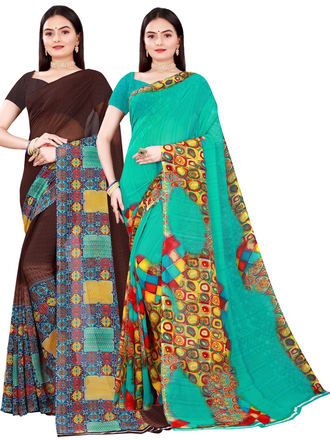 

Florence Green & Brown Pure Georgette Saree