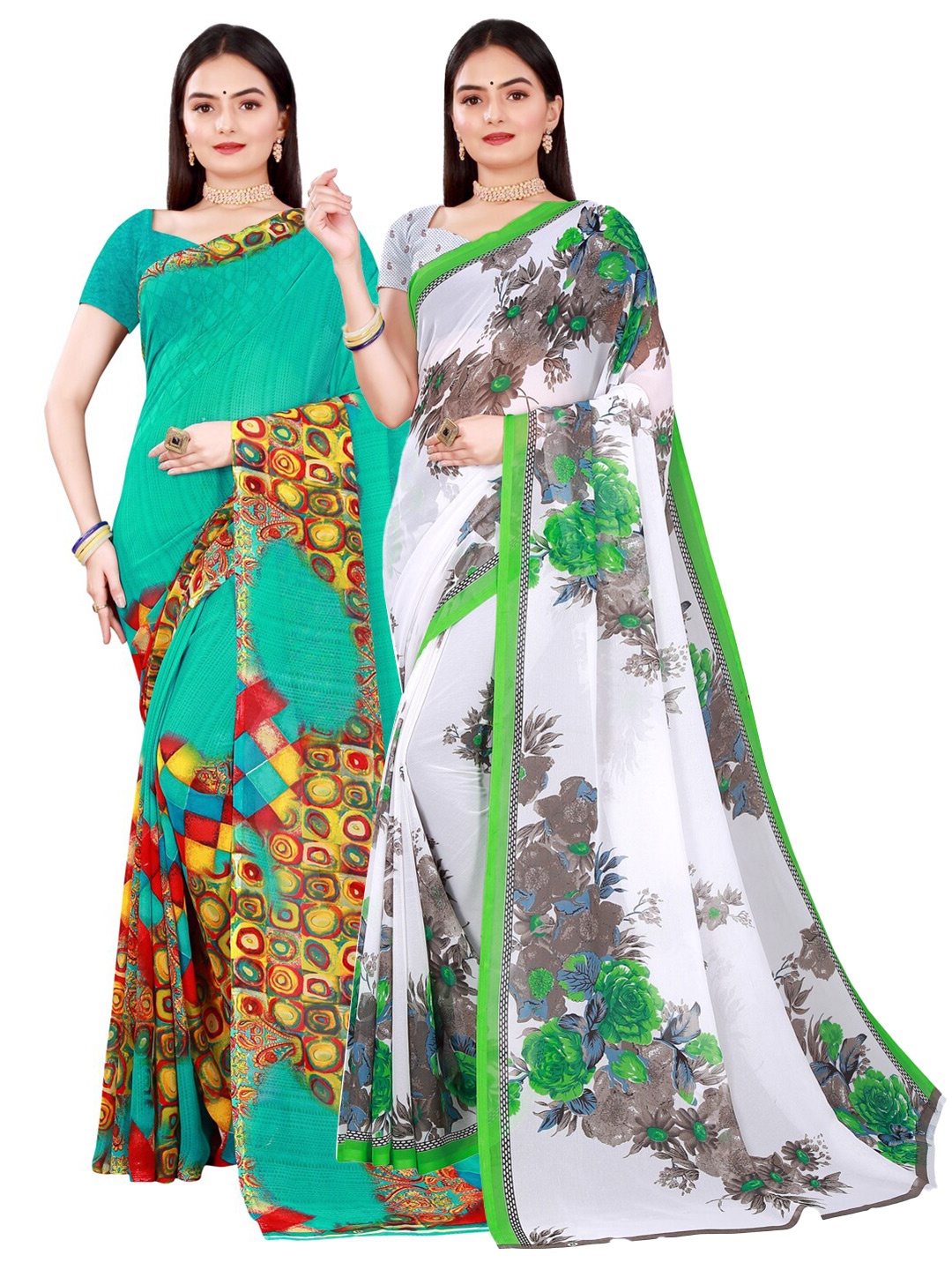 

Florence Green & White Pure Georgette Saree