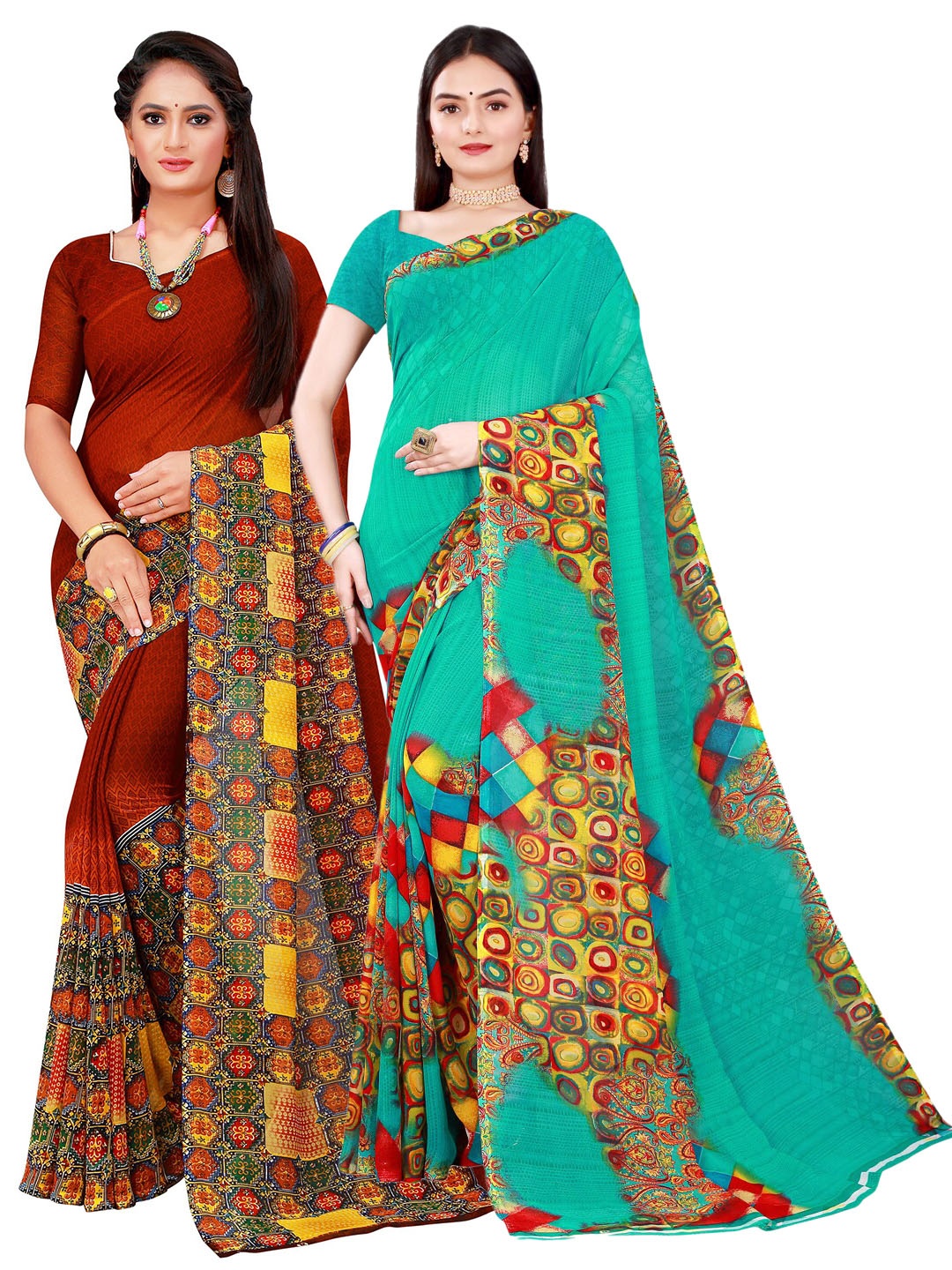 

Florence Green & Maroon Pure Georgette Saree