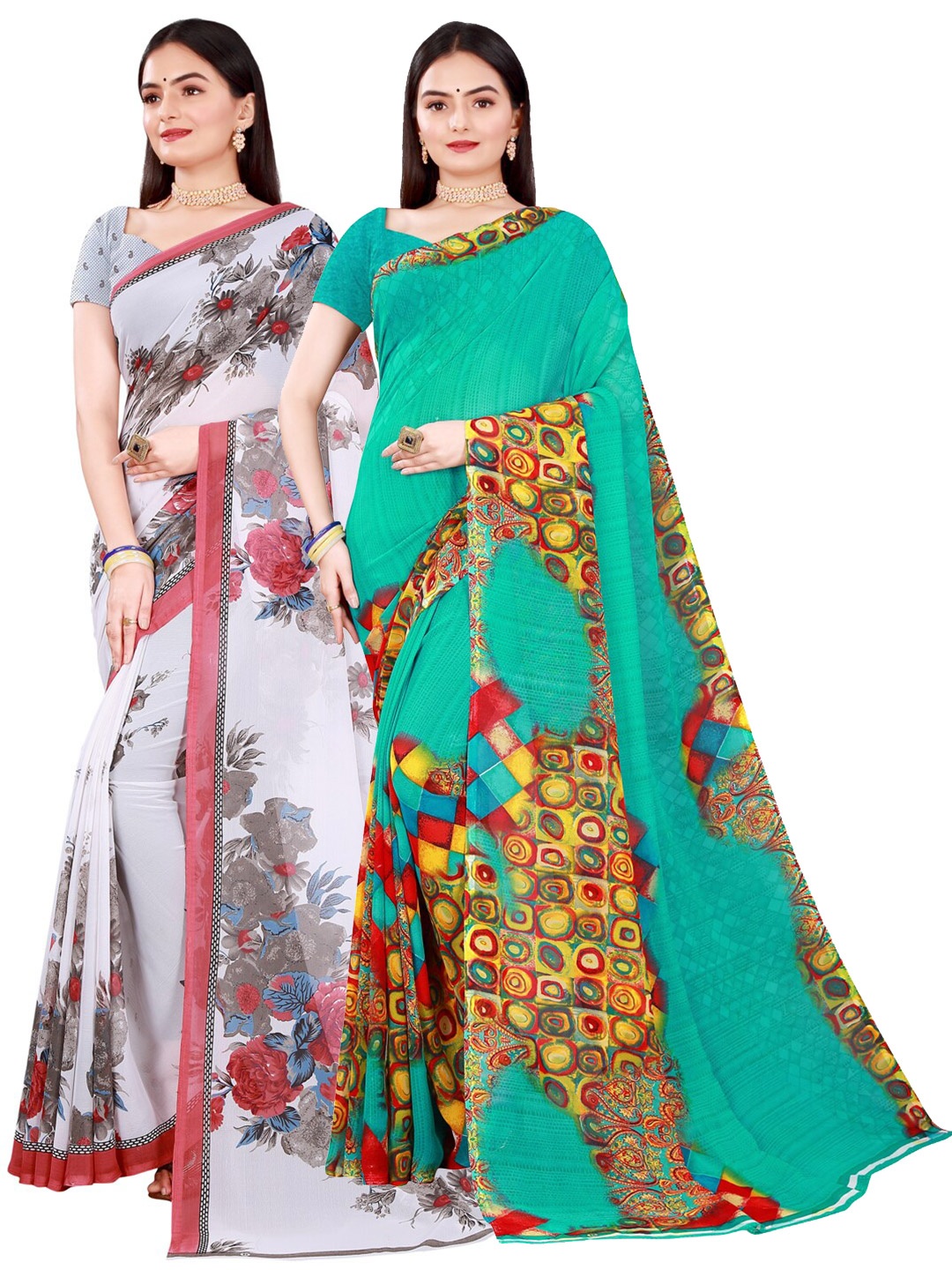 

Florence Green & White Pure Georgette Saree