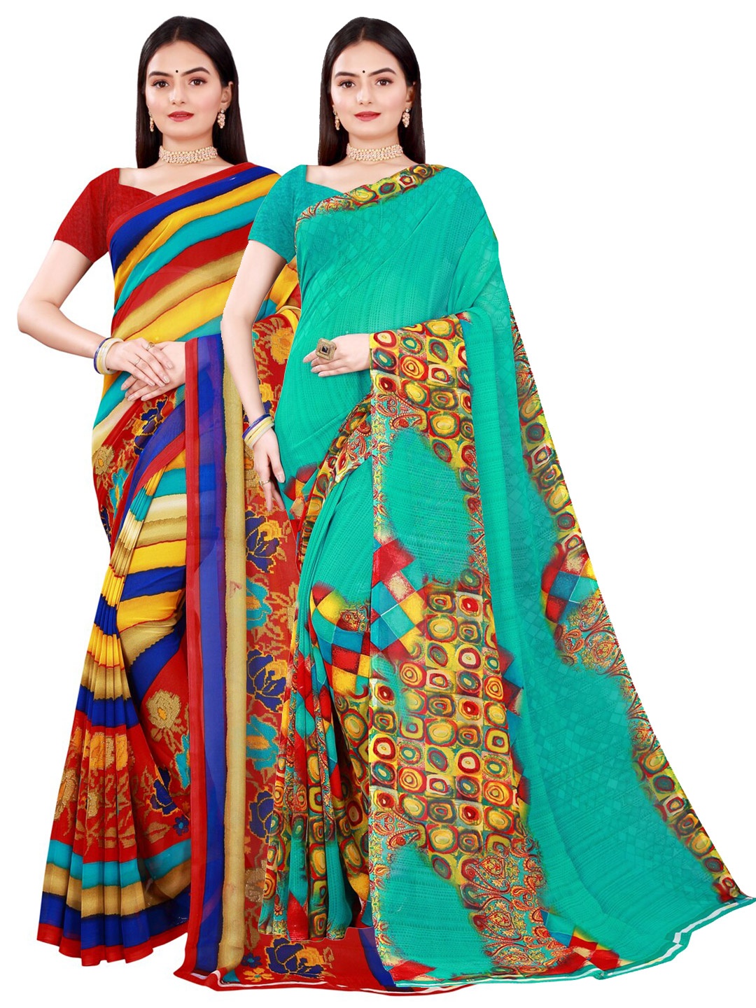 

Florence Green & Blue Pure Georgette Saree