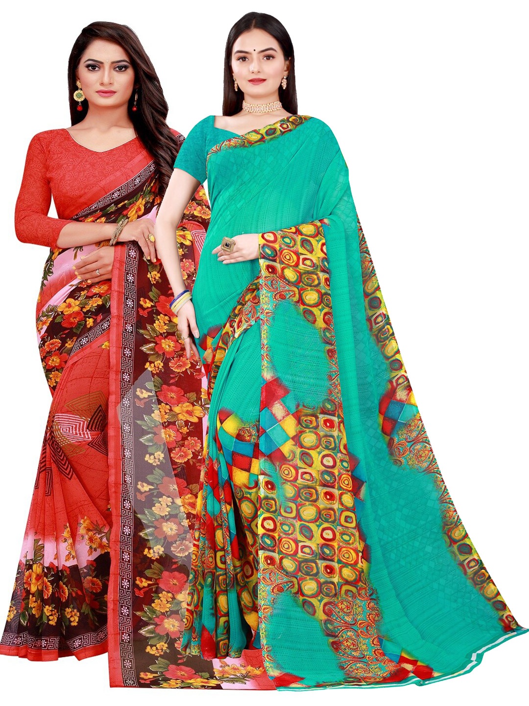 

Florence Green & Red Pure Georgette Saree