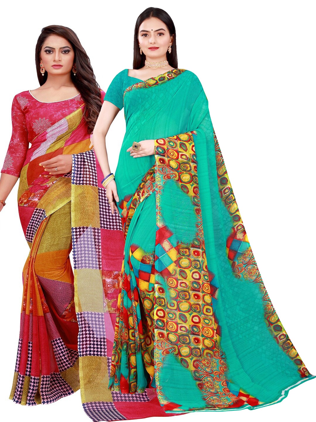 

Florence Green & Red Pure Georgette Saree
