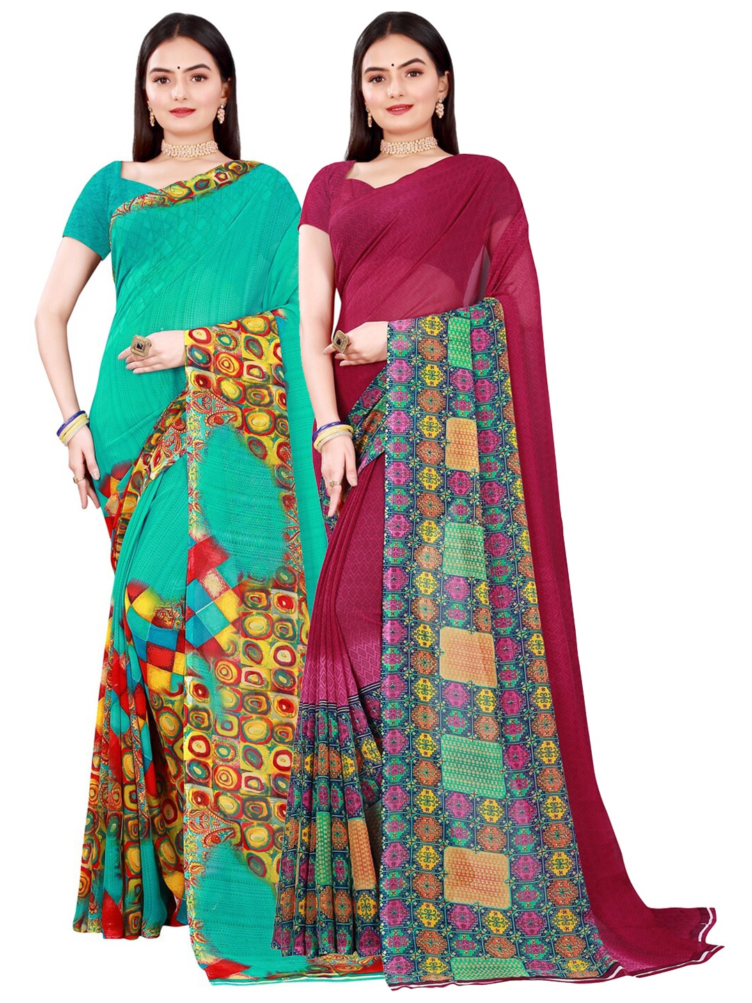 

Florence Green & Maroon Pure Georgette Saree