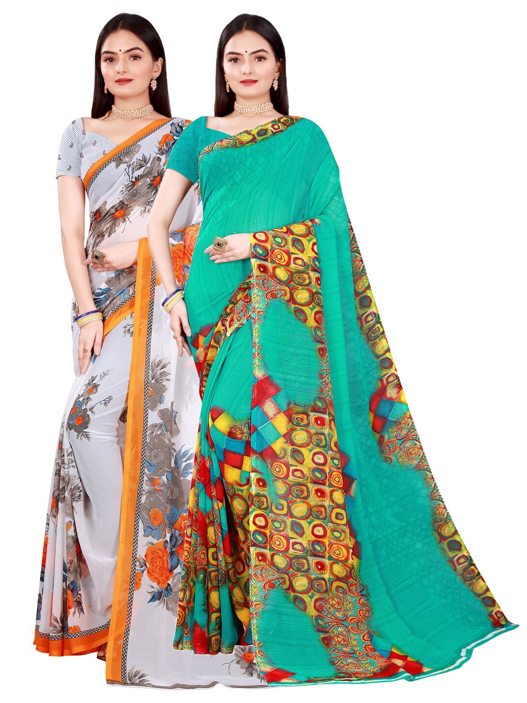 

Florence Green & White Pure Georgette Saree