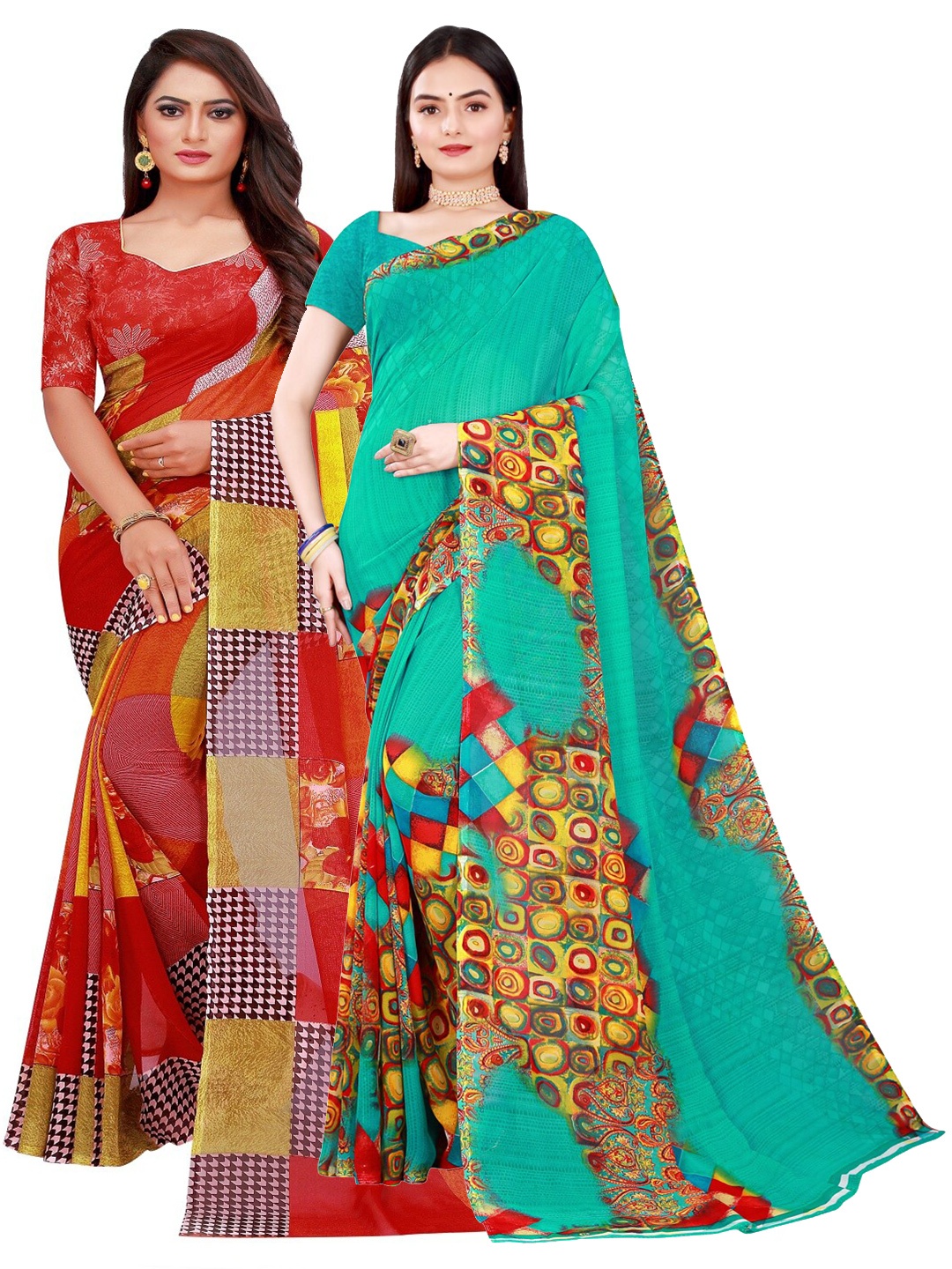 

Florence Green & Red Pure Georgette Saree