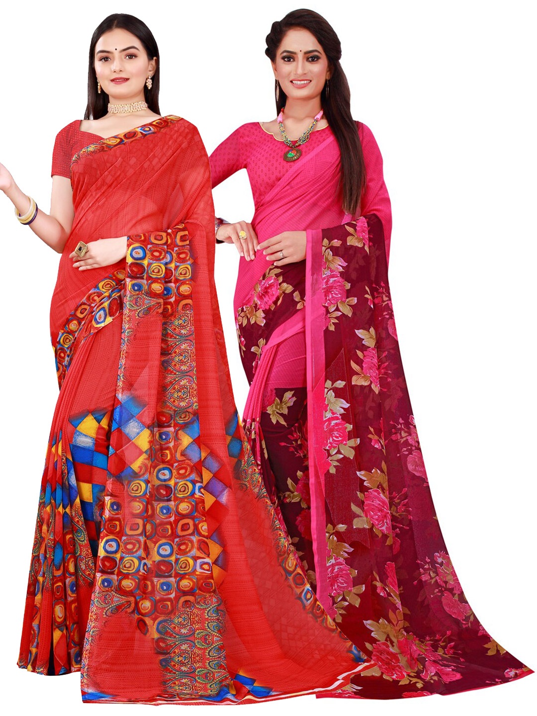 Florence Red & Magenta Pure Georgette Saree