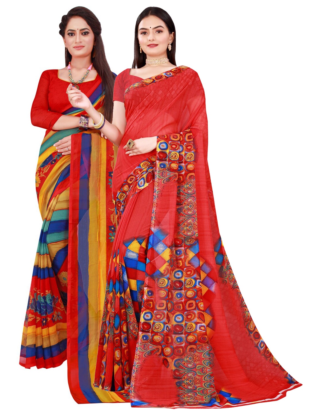 

Florence Red & Brown Pure Georgette Saree