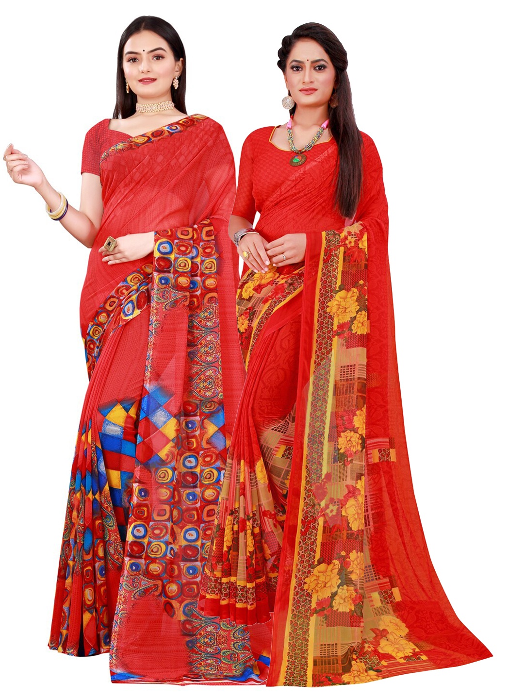 

Florence Red & Blue Pack Of 2 Printed Pure Georgette Saree