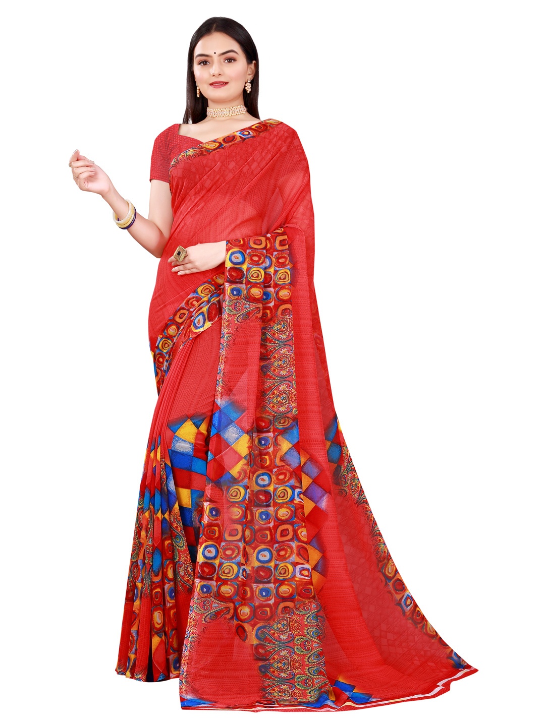 

Florence Pack of 2 Printed Georgette Saree, Red