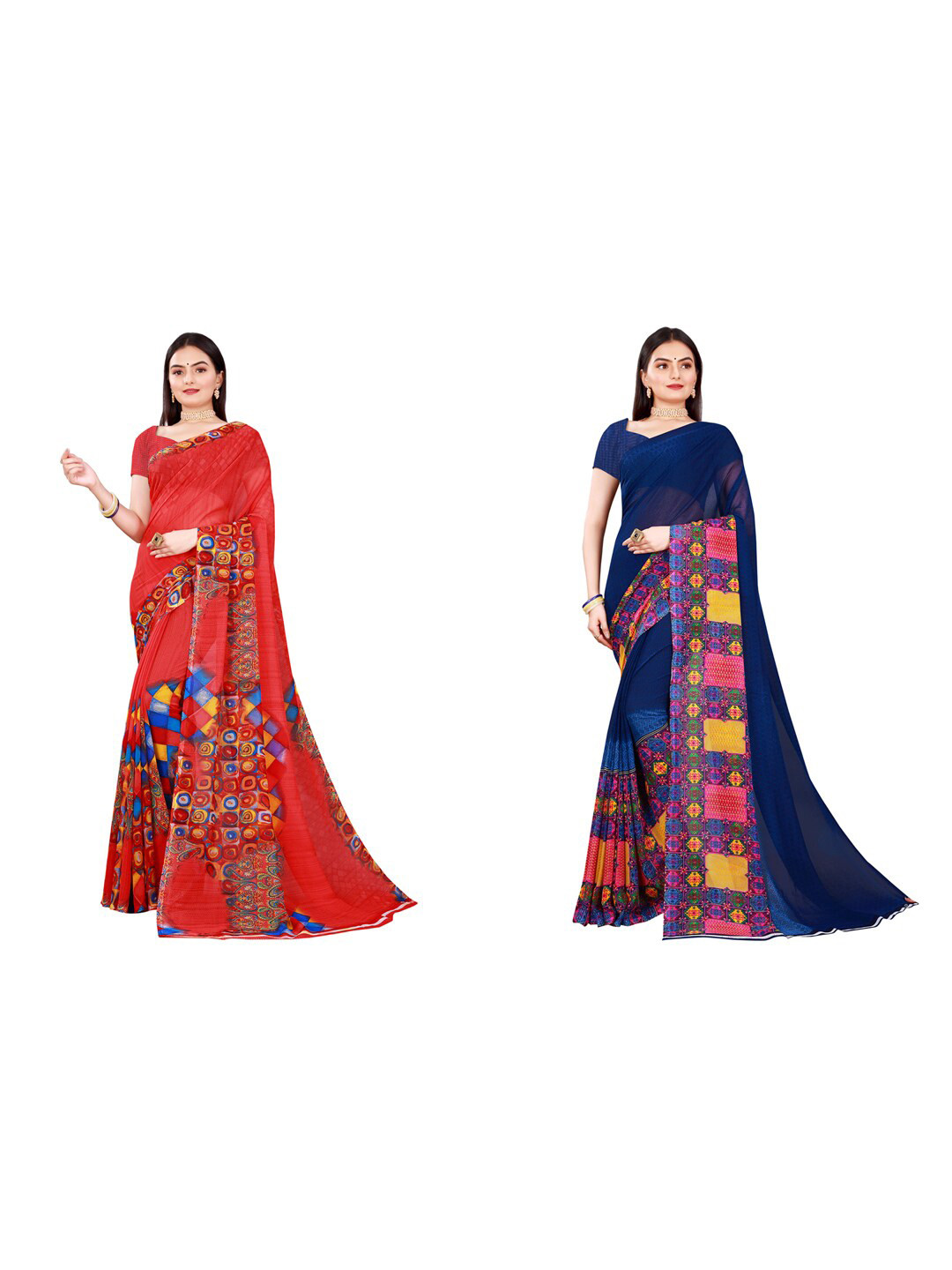 

Florence Red & Navy Blue Pack of 2 Pure Georgette Saree