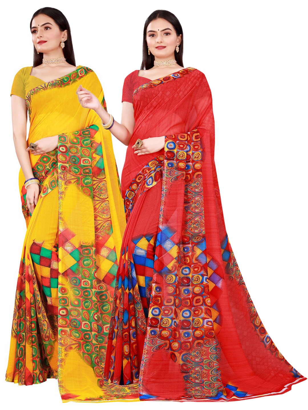 

Florence Red & Yellow Pack of 2 Pure Georgette Saree