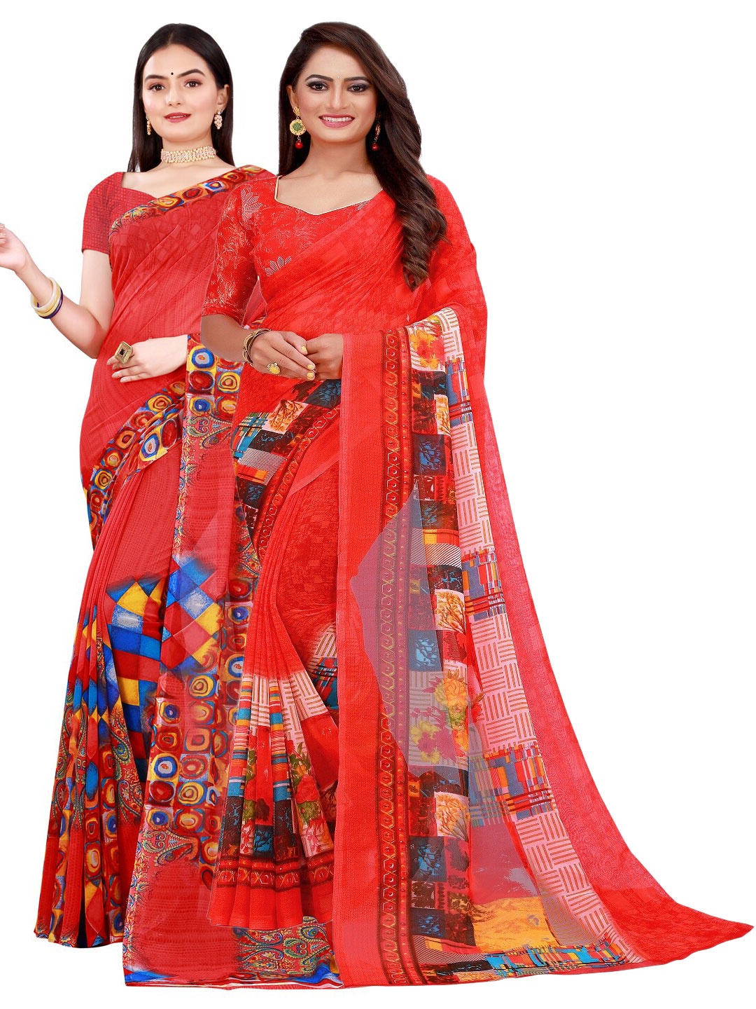

Florence Set Of 2 Red & Blue Pure Georgette Saree