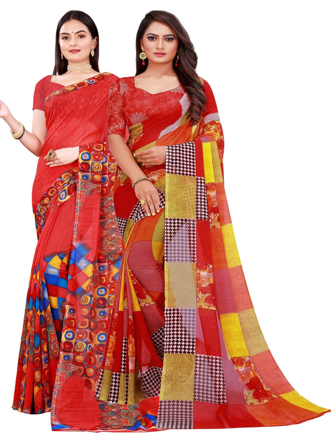 

Florence Pack of 2 Red & Blue Printed Pure Georgette Saree