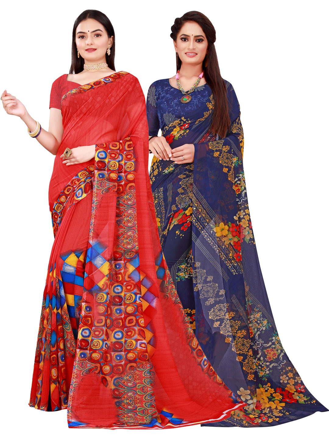 

Florence Pack of 2 Pure Georgette Saree, Red