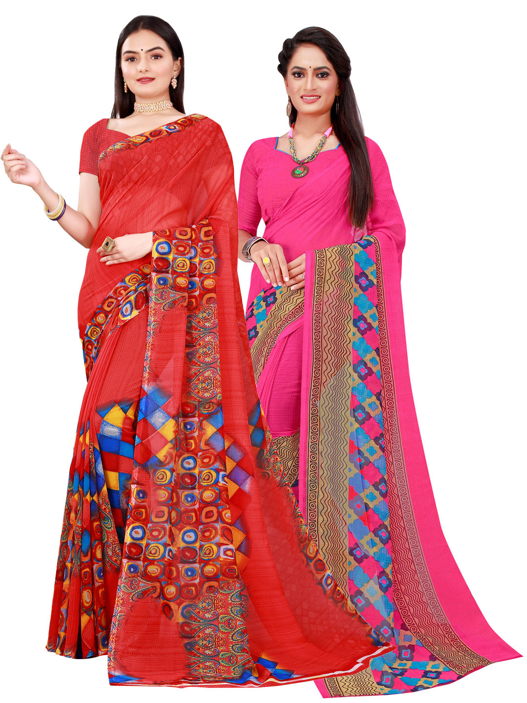 

Florence Pack of 2 Red & Magenta Pure Georgette Saree